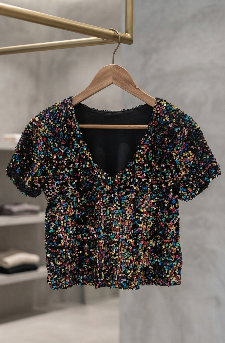 Blusa de lentejuela full color con manga corta